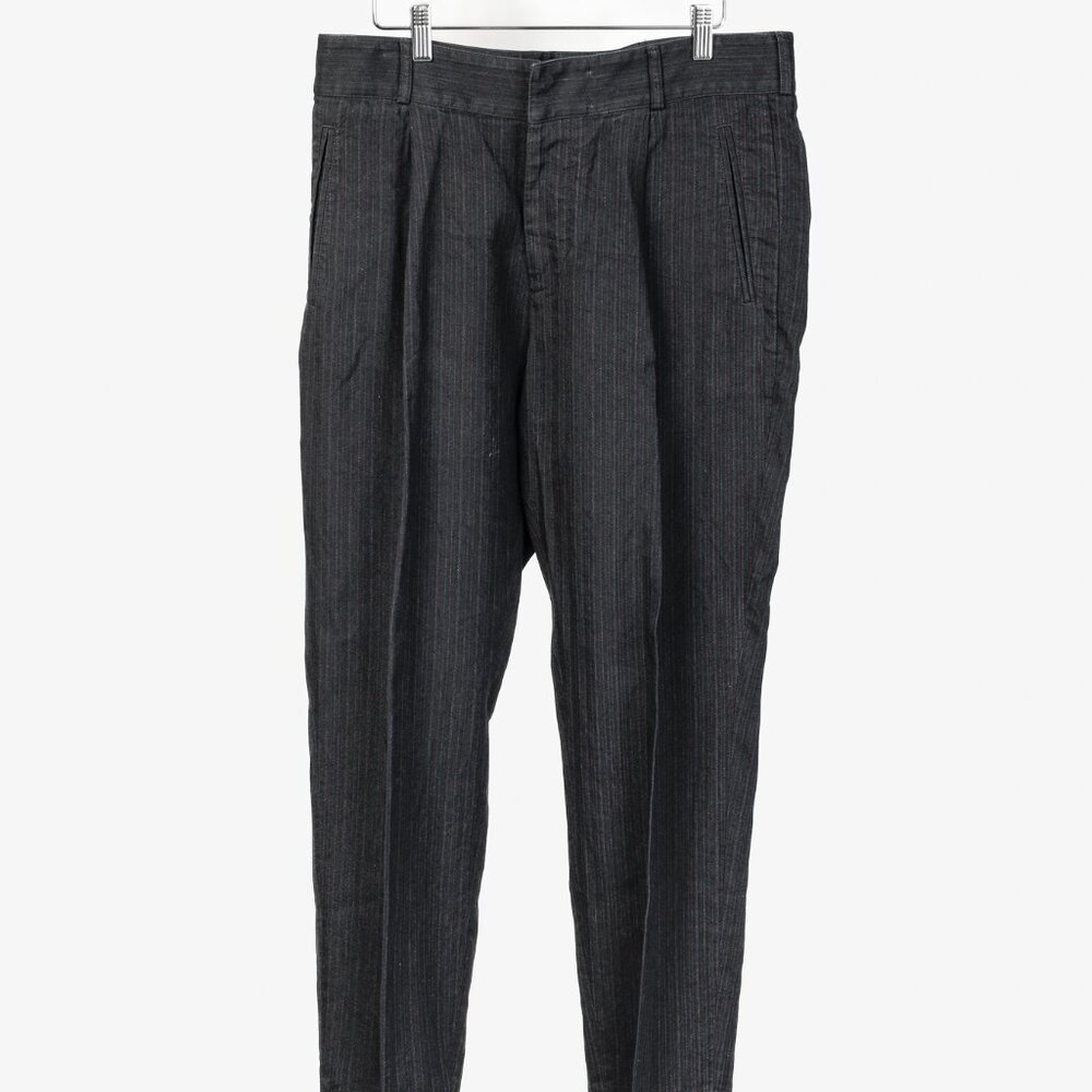 Dries Van Noten Cotton Linen Navy Pinstriped Pant